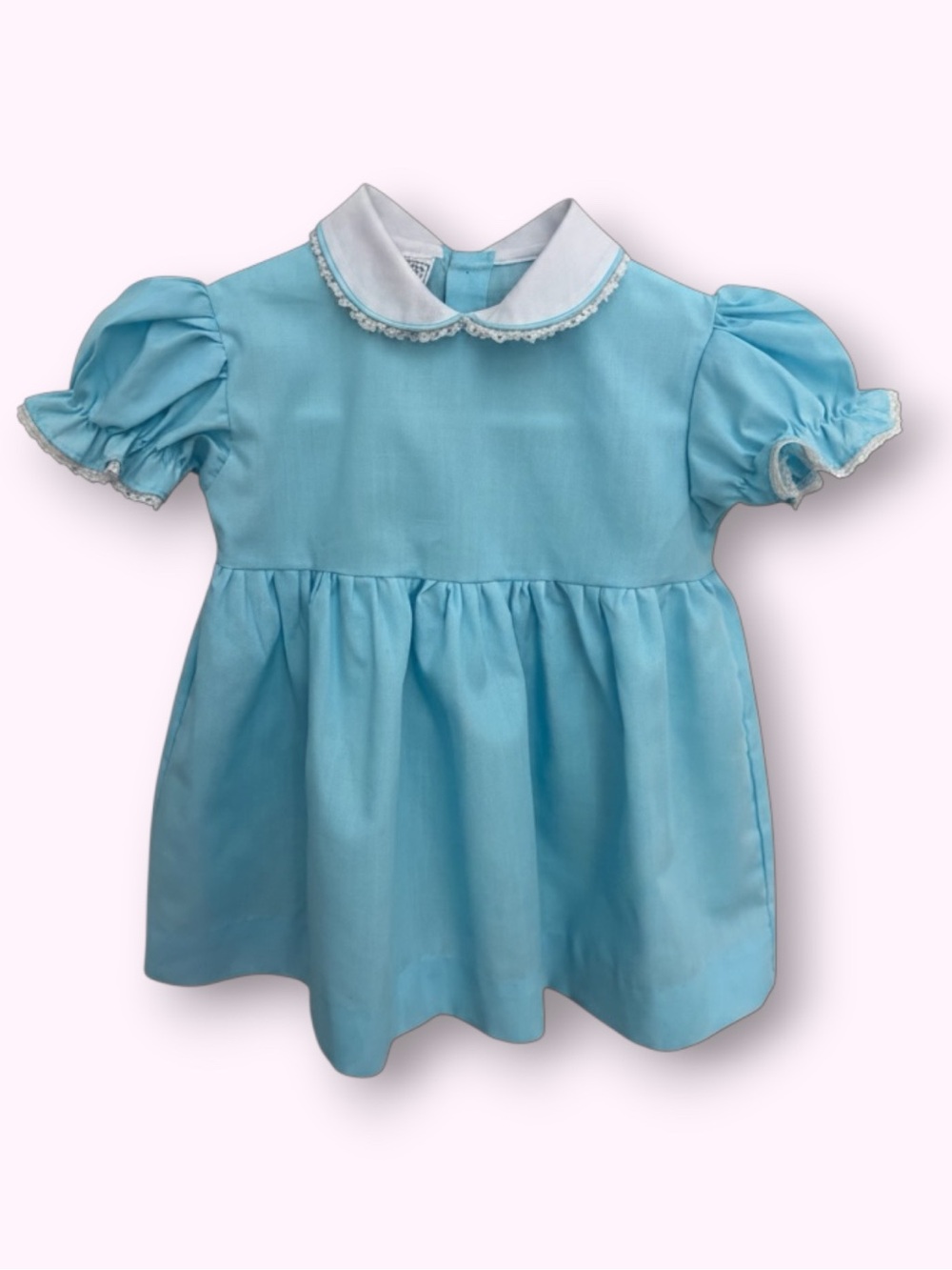 VTG 1980s Samara Light Blue Lace Peter Pan Collar Baby Dress 12M Classic